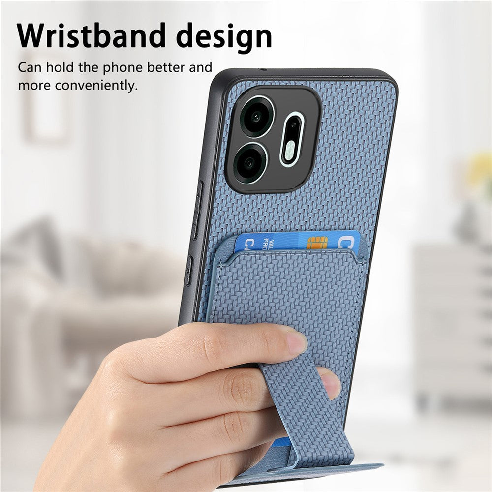 For OnePlus N6 4G Case Card Holder Carbon Fiber Texture Leather Coated TPU Phone Cover