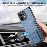 For OnePlus N6 4G Case Card Holder Carbon Fiber Texture Leather Coated TPU Phone Cover