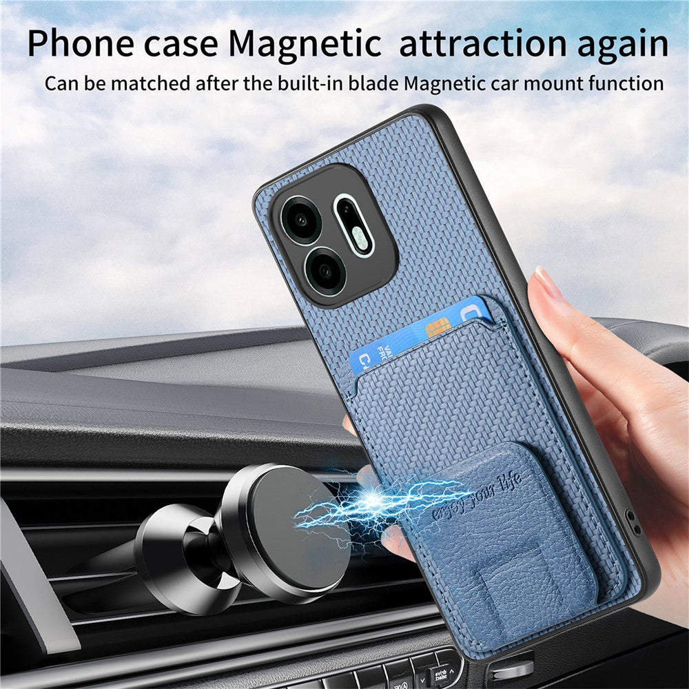 For OnePlus N6 4G Case Card Holder Carbon Fiber Texture Leather Coated TPU Phone Cover