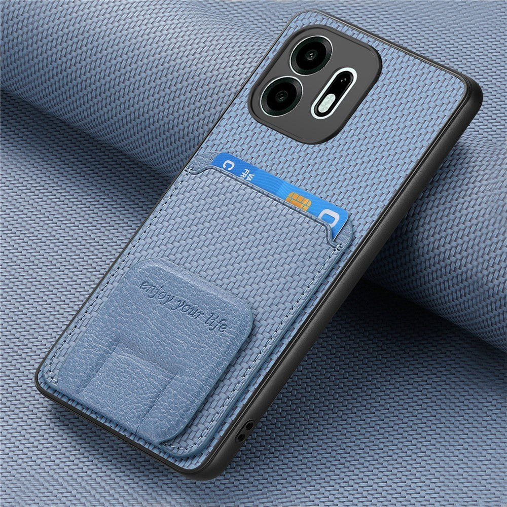 For OnePlus N6 4G Case Card Holder Carbon Fiber Texture Leather Coated TPU Phone Cover