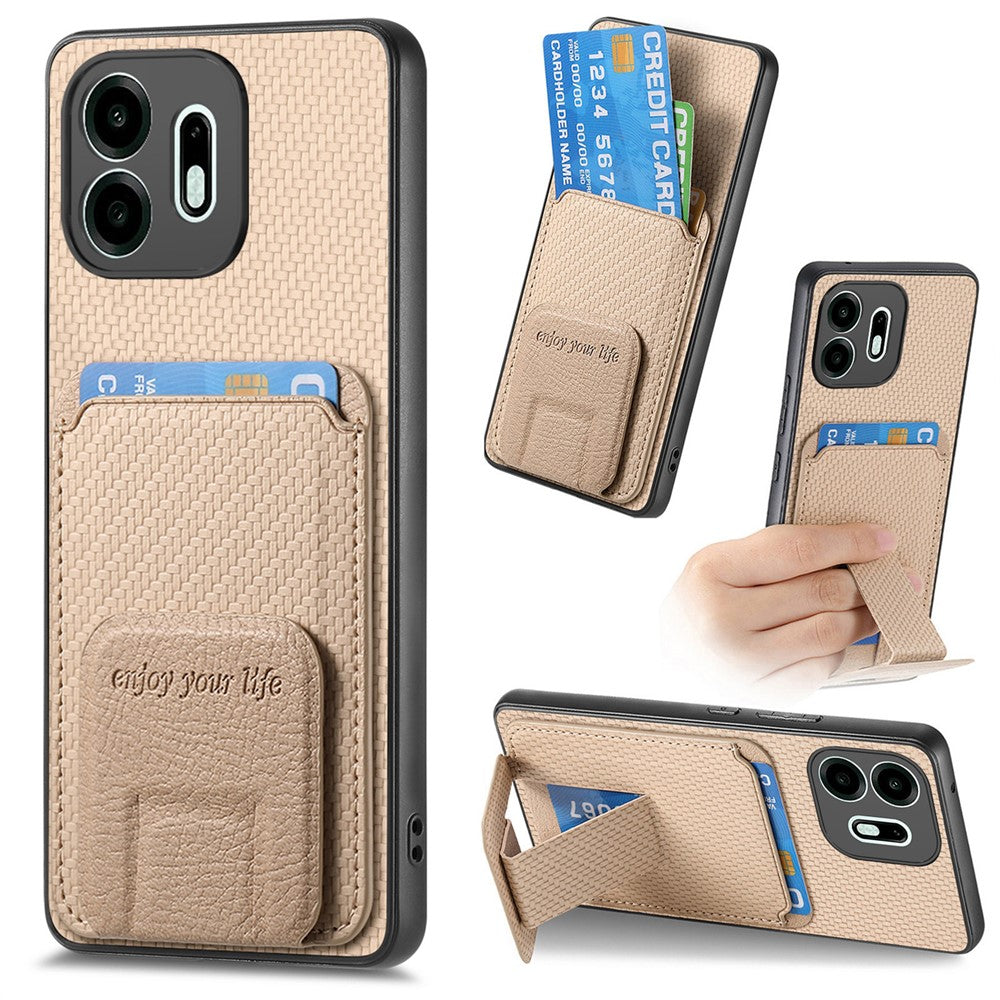 For OnePlus N6 4G Case Card Holder Carbon Fiber Texture Leather Coated TPU Phone Cover