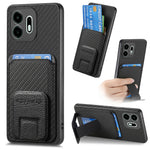 For OnePlus N6 4G Case Card Holder Carbon Fiber Texture Leather Coated TPU Phone Cover