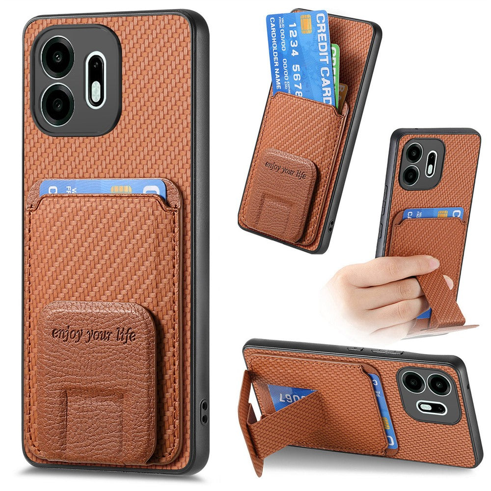For OnePlus N6 4G Case Card Holder Carbon Fiber Texture Leather Coated TPU Phone Cover