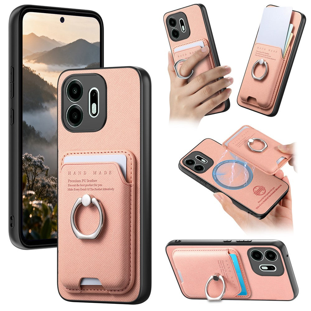 Til OnePlus N6 4G Cover, Kludtekstur, Læder + PC + TPU Telefoncover med aftagelig magnetisk ring, støttefod og kortholder