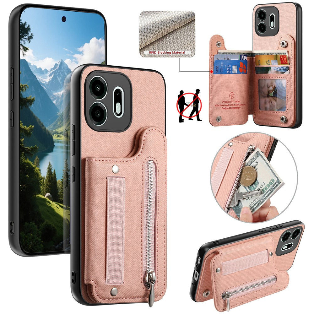 For OnePlus N6 4G Case RFID Blocking Card Holder Jeans Cloth Texture Leather Back Cover with Elastic Wristband
