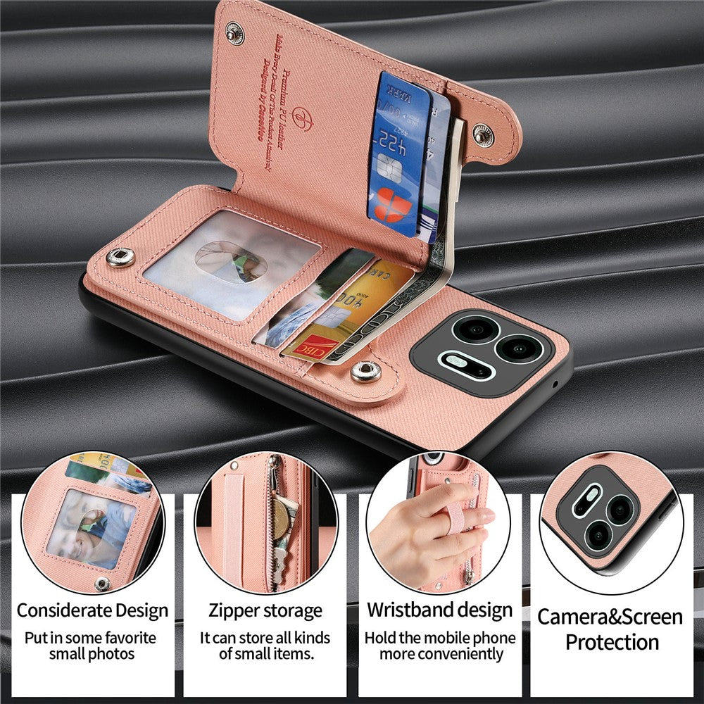 For OnePlus N6 4G Case RFID Blocking Card Holder Jeans Cloth Texture Leather Back Cover with Elastic Wristband