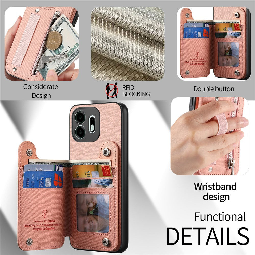 For OnePlus N6 4G Case RFID Blocking Card Holder Jeans Cloth Texture Leather Back Cover with Elastic Wristband