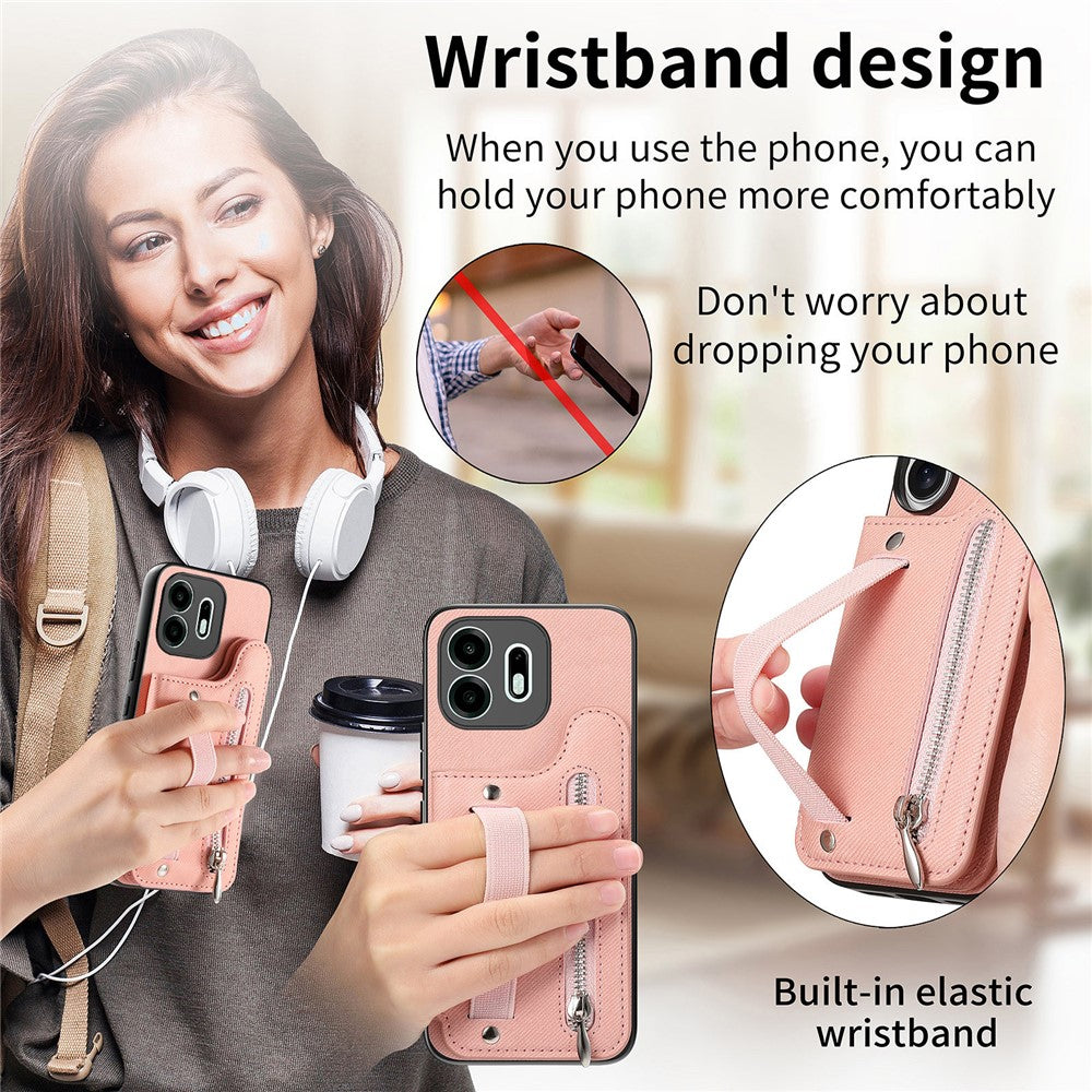 For OnePlus N6 4G Case RFID Blocking Card Holder Jeans Cloth Texture Leather Back Cover with Elastic Wristband