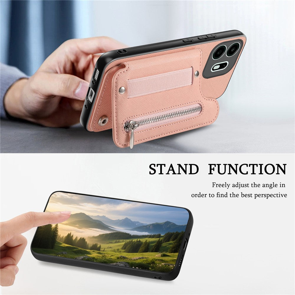 For OnePlus N6 4G Case RFID Blocking Card Holder Jeans Cloth Texture Leather Back Cover with Elastic Wristband