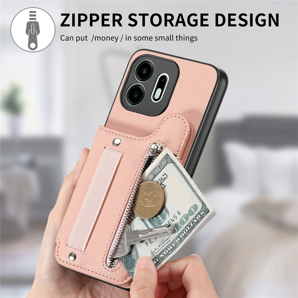 For OnePlus N6 4G Case RFID Blocking Card Holder Jeans Cloth Texture Leather Back Cover with Elastic Wristband