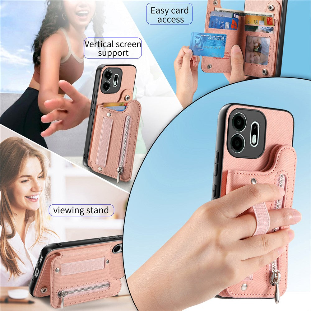For OnePlus N6 4G Case RFID Blocking Card Holder Jeans Cloth Texture Leather Back Cover with Elastic Wristband
