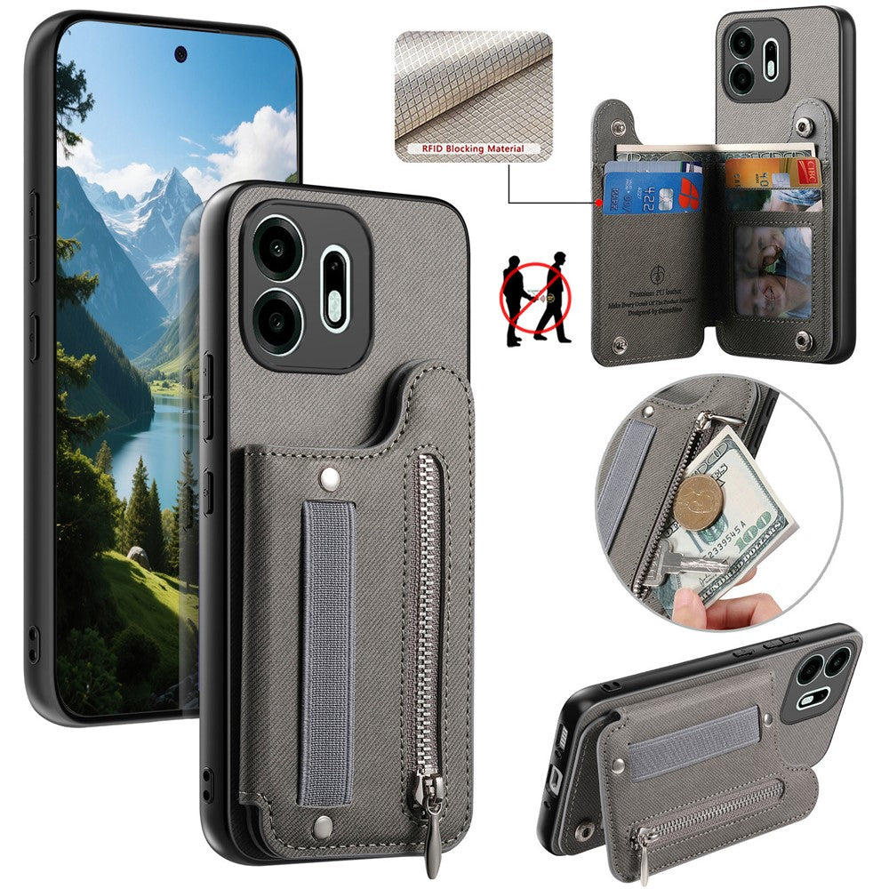 For OnePlus N6 4G Case RFID Blocking Card Holder Jeans Cloth Texture Leather Back Cover with Elastic Wristband