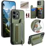For OnePlus N6 4G Case RFID Blocking Card Holder Jeans Cloth Texture Leather Back Cover with Elastic Wristband