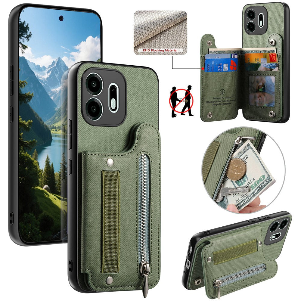 For OnePlus N6 4G Case RFID Blocking Card Holder Jeans Cloth Texture Leather Back Cover with Elastic Wristband