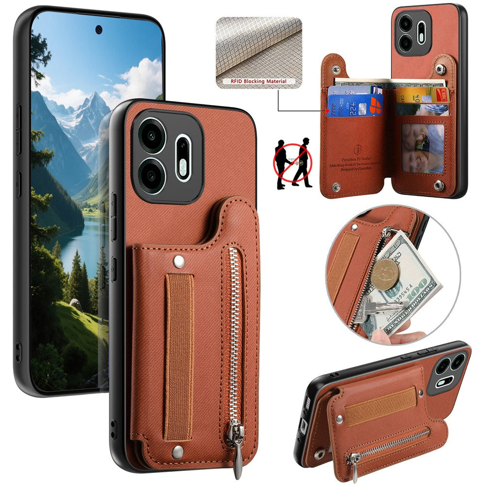 For OnePlus N6 4G Case RFID Blocking Card Holder Jeans Cloth Texture Leather Back Cover with Elastic Wristband
