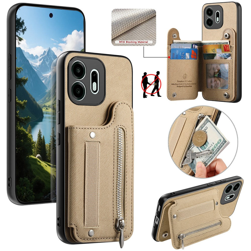 For OnePlus N6 4G Case RFID Blocking Card Holder Jeans Cloth Texture Leather Back Cover with Elastic Wristband