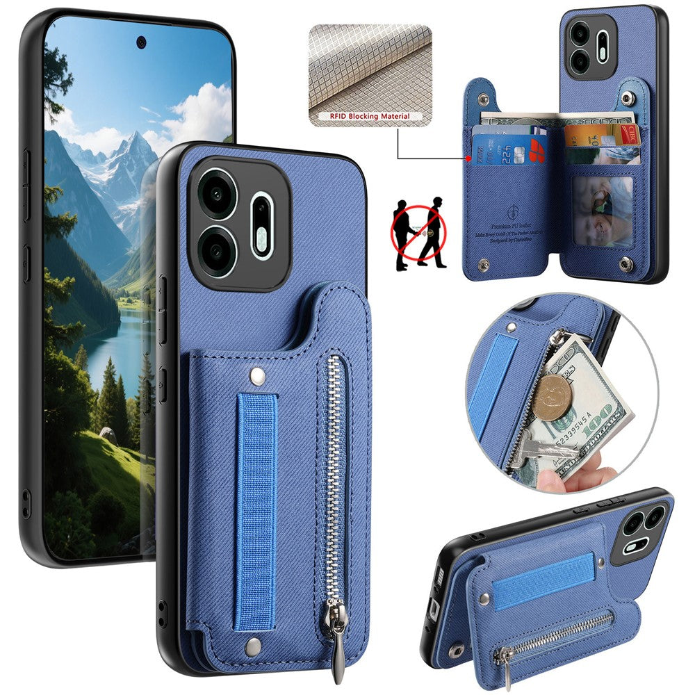 For OnePlus N6 4G Case RFID Blocking Card Holder Jeans Cloth Texture Leather Back Cover with Elastic Wristband