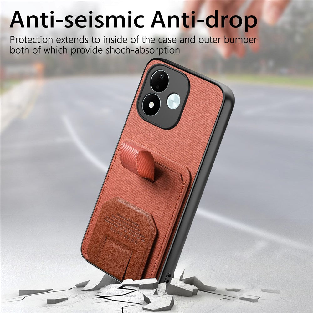 For Xiaomi Redmi Note 17 4G (Global) / Note 17 5G (Global) / Note 17 (India / China) 5G Case Cloth Texture TPU PU Leather PC Phone Back Cover with Card Holder Kickstand