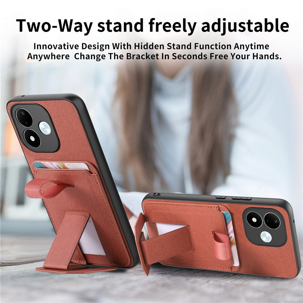For Xiaomi Redmi Note 17 4G (Global) / Note 17 5G (Global) / Note 17 (India / China) 5G Case Cloth Texture TPU PU Leather PC Phone Back Cover with Card Holder Kickstand