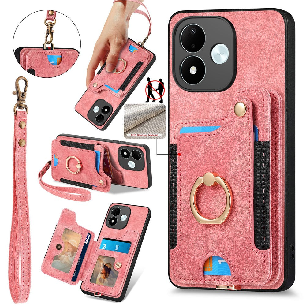 For Xiaomi Redmi Note 17 4G (Global) / Note 17 5G (Global) / Note 17 (India / China) 5G Retro PU Leather Case Phone Cover with RFID Blocking Card Holder / Ring Holder