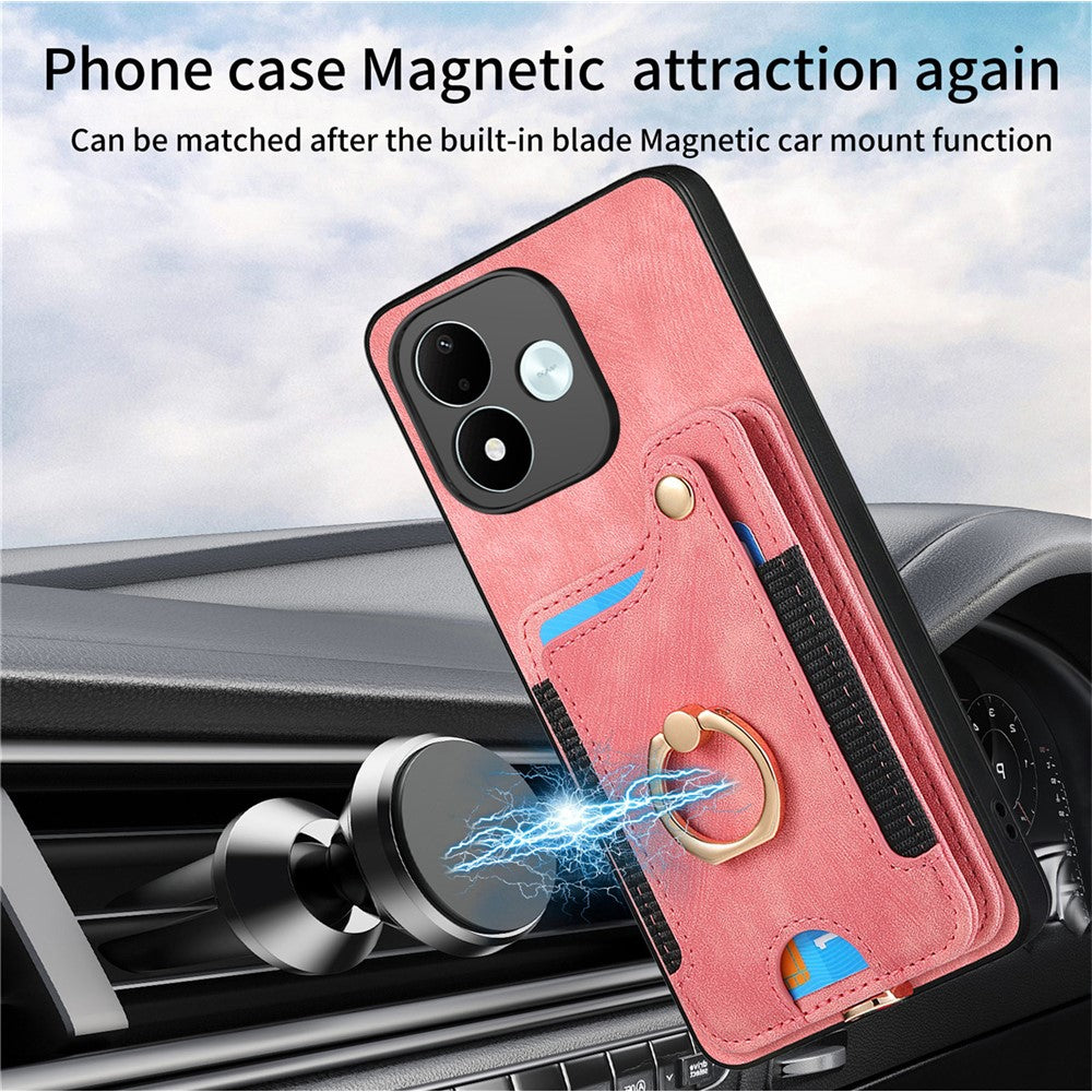 For Xiaomi Redmi Note 17 4G (Global) / Note 17 5G (Global) / Note 17 (India / China) 5G Retro PU Leather Case Phone Cover with RFID Blocking Card Holder / Ring Holder