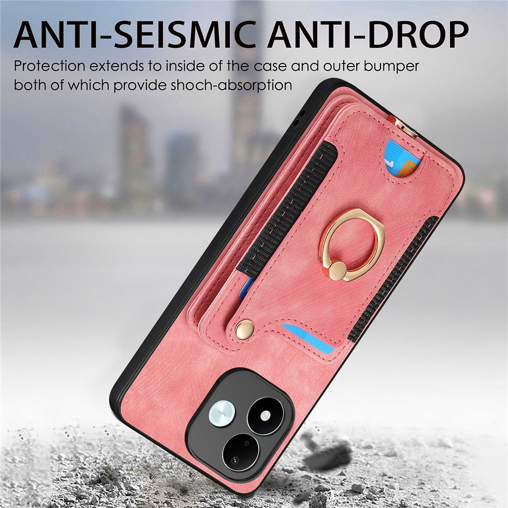 For Xiaomi Redmi Note 17 4G (Global) / Note 17 5G (Global) / Note 17 (India / China) 5G Retro PU Leather Case Phone Cover with RFID Blocking Card Holder / Ring Holder