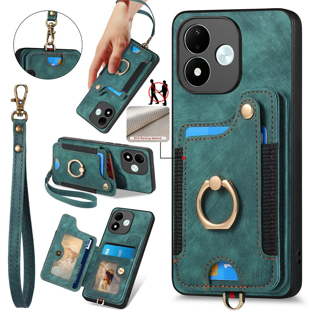 For Xiaomi Redmi Note 17 4G (Global) / Note 17 5G (Global) / Note 17 (India / China) 5G Retro PU Leather Case Phone Cover with RFID Blocking Card Holder / Ring Holder