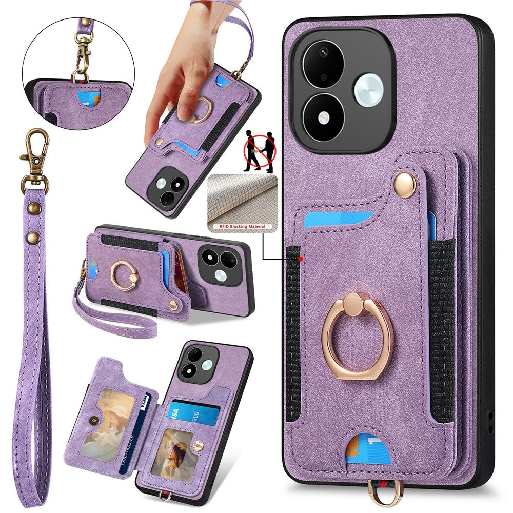 For Xiaomi Redmi Note 17 4G (Global) / Note 17 5G (Global) / Note 17 (India / China) 5G Retro PU Leather Case Phone Cover with RFID Blocking Card Holder / Ring Holder
