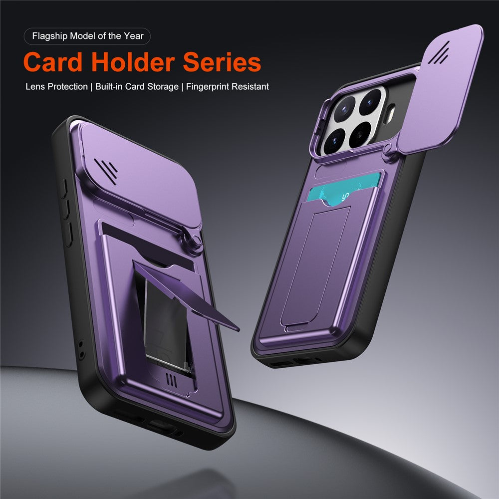 Xiaomi 17T Pro-etui med linsebeskyttelse, stativ, PC + TPU-mobilcover med kortholder