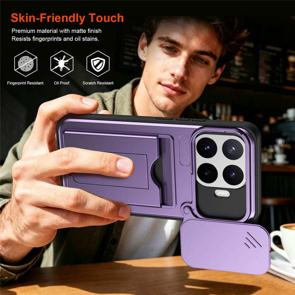 Xiaomi 17T Pro-etui med linsebeskyttelse, stativ, PC + TPU-mobilcover med kortholder