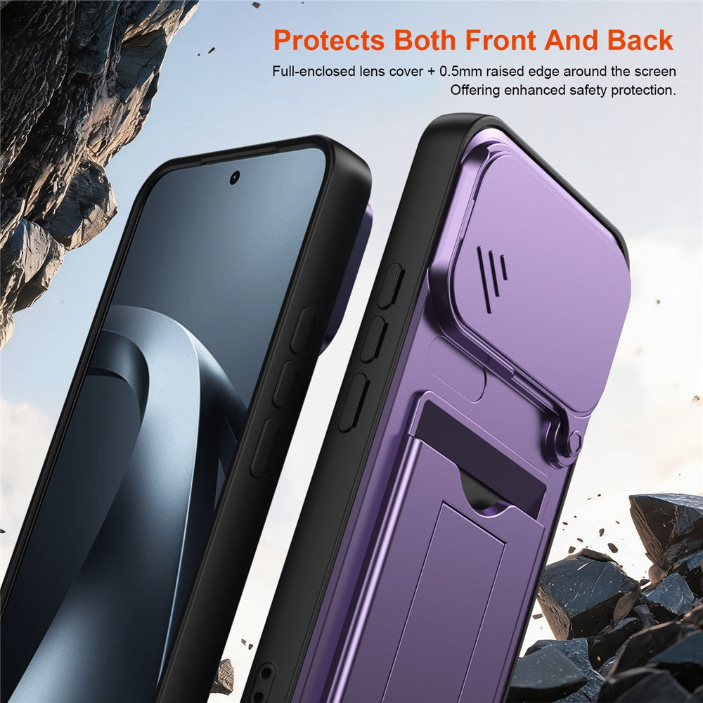 Xiaomi 17T Pro-etui med linsebeskyttelse, stativ, PC + TPU-mobilcover med kortholder