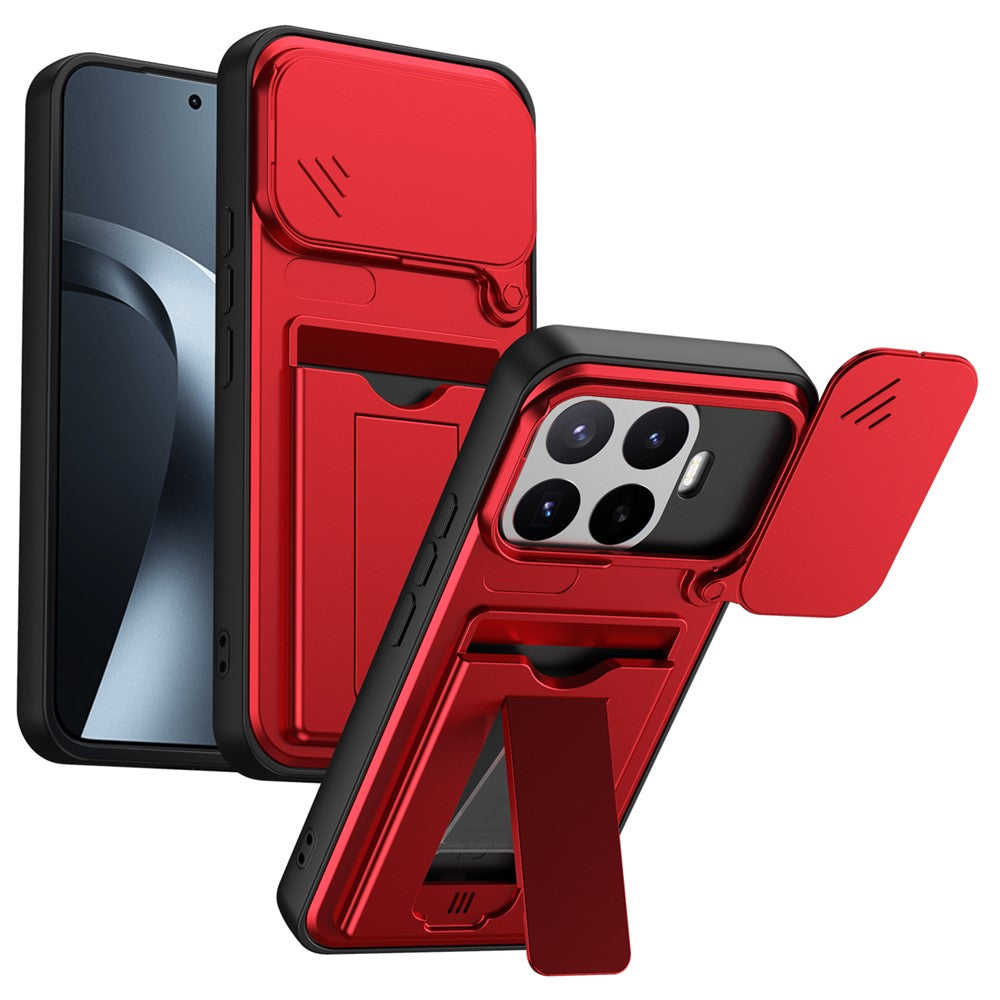 Xiaomi 17T Pro-etui med linsebeskyttelse, stativ, PC + TPU-mobilcover med kortholder