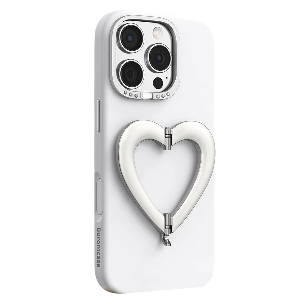 Til iPhone 16 Pro Max cover Hjerteformet støttefod flydende silikonebelagt PC telefoncover