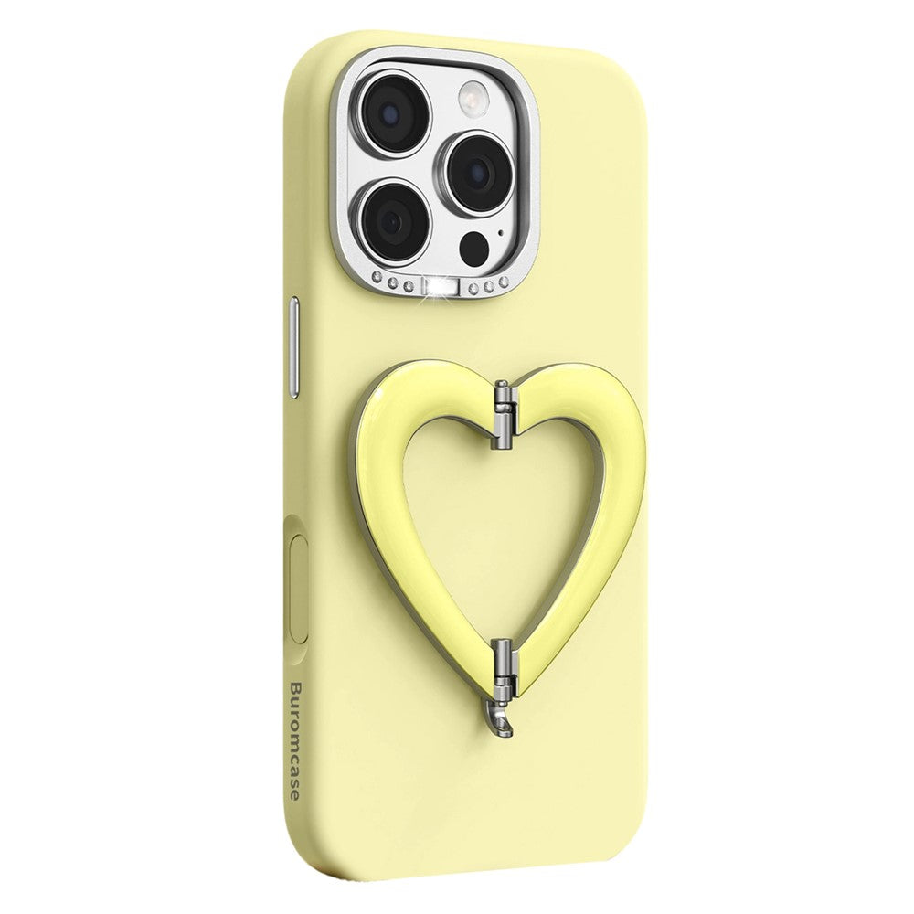 Til iPhone 16 Pro Cover Hjerteformet Kickstand Flydende Silikonebelagt PC Telefoncover