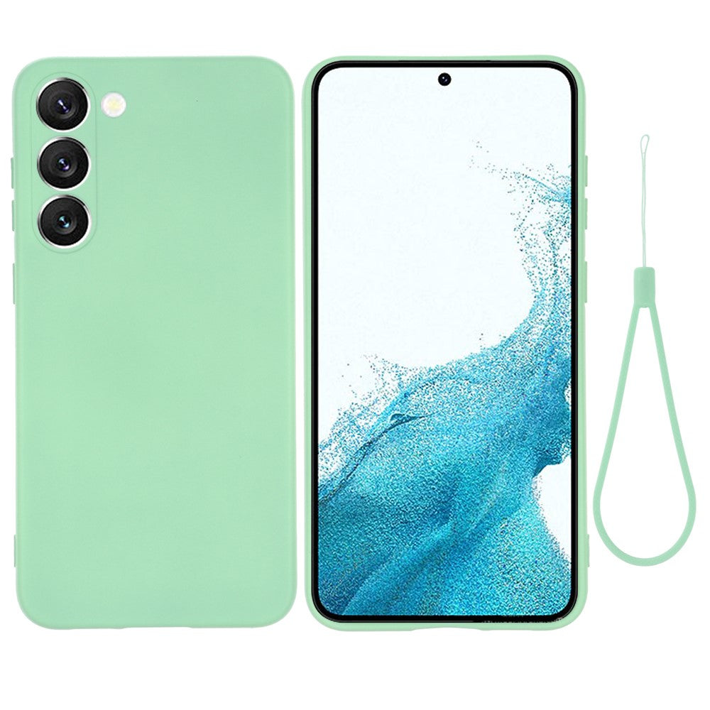 For Samsung Galaxy S23+ Phone Case, Liquid Silicone + Soft Lining Anti-drop Protective Back Cover with Strap