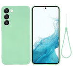 For Samsung Galaxy S23+ Phone Case, Liquid Silicone + Soft Lining Anti-drop Protective Back Cover with Strap