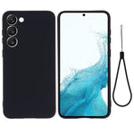 For Samsung Galaxy S23+ Phone Case, Liquid Silicone + Soft Lining Anti-drop Protective Back Cover with Strap