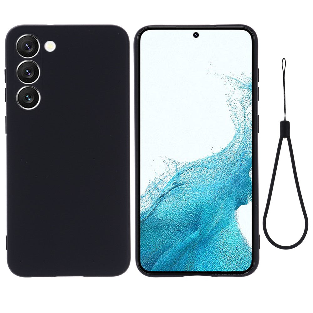 For Samsung Galaxy S23+ Phone Case, Liquid Silicone + Soft Lining Anti-drop Protective Back Cover with Strap