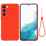 For Samsung Galaxy S23+ Phone Case, Liquid Silicone + Soft Lining Anti-drop Protective Back Cover with Strap