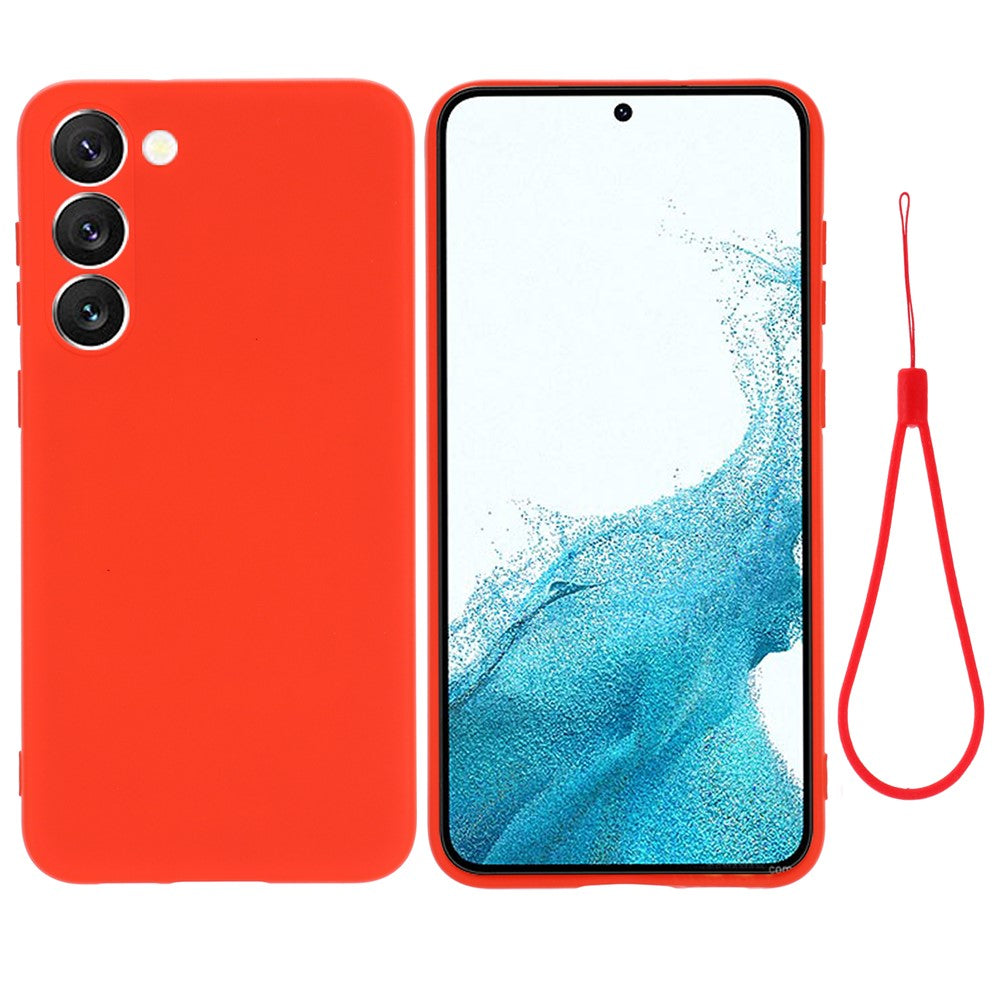 For Samsung Galaxy S23+ Phone Case, Liquid Silicone + Soft Lining Anti-drop Protective Back Cover with Strap