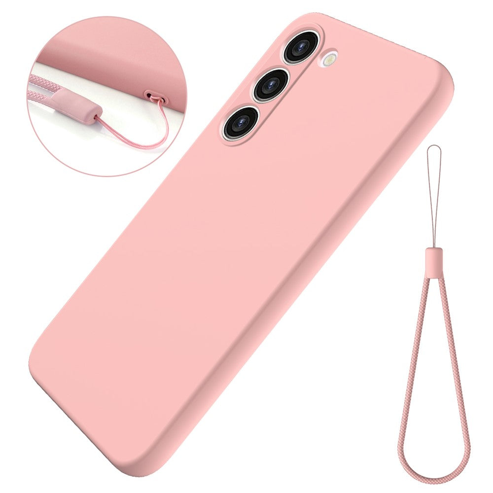 For Samsung Galaxy S23+ Phone Case, Liquid Silicone + Soft Lining Anti-drop Protective Back Cover with Strap