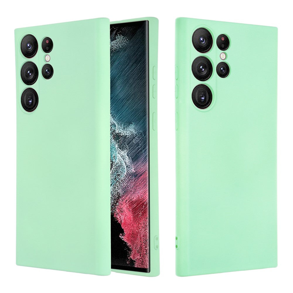 For Samsung Galaxy S23 Ultra Scratch Proof Phone Case, Liquid Silicone + Soft Lining Protective Back Cover with Strap