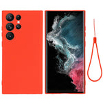 For Samsung Galaxy S23 Ultra Scratch Proof Phone Case, Liquid Silicone + Soft Lining Protective Back Cover with Strap