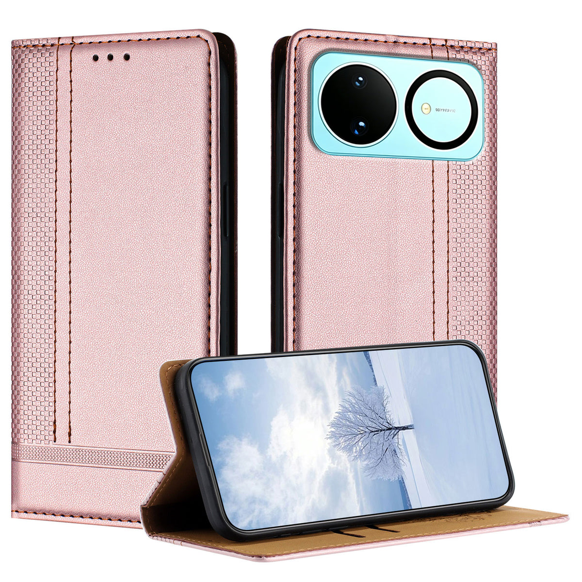 Huawei Nova 16 5G-skal L-format rutmönster läderstativ mobilskal med kortplatser