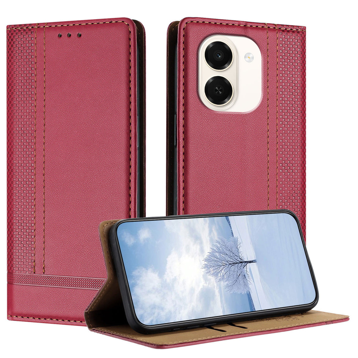 For Honor Play 80 Plus 5G / Honor X7e 4G Cover L-formet gittermønster læder stander telefoncover med kortpladser