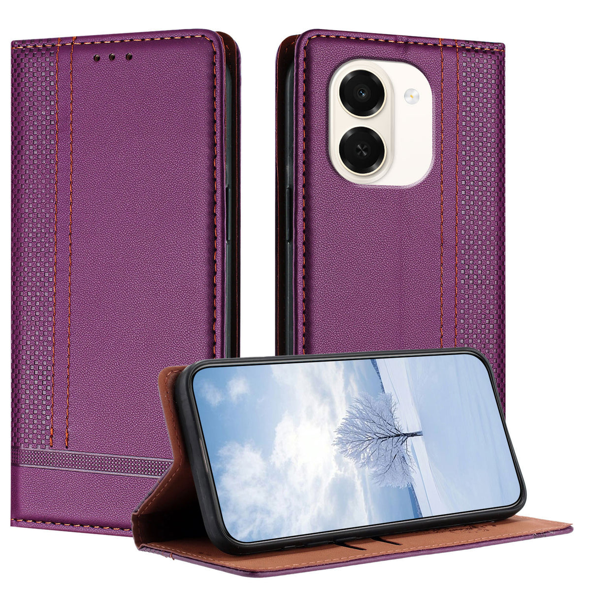 For Honor Play 80 Plus 5G / Honor X7e 4G Cover L-formet gittermønster læder stander telefoncover med kortpladser