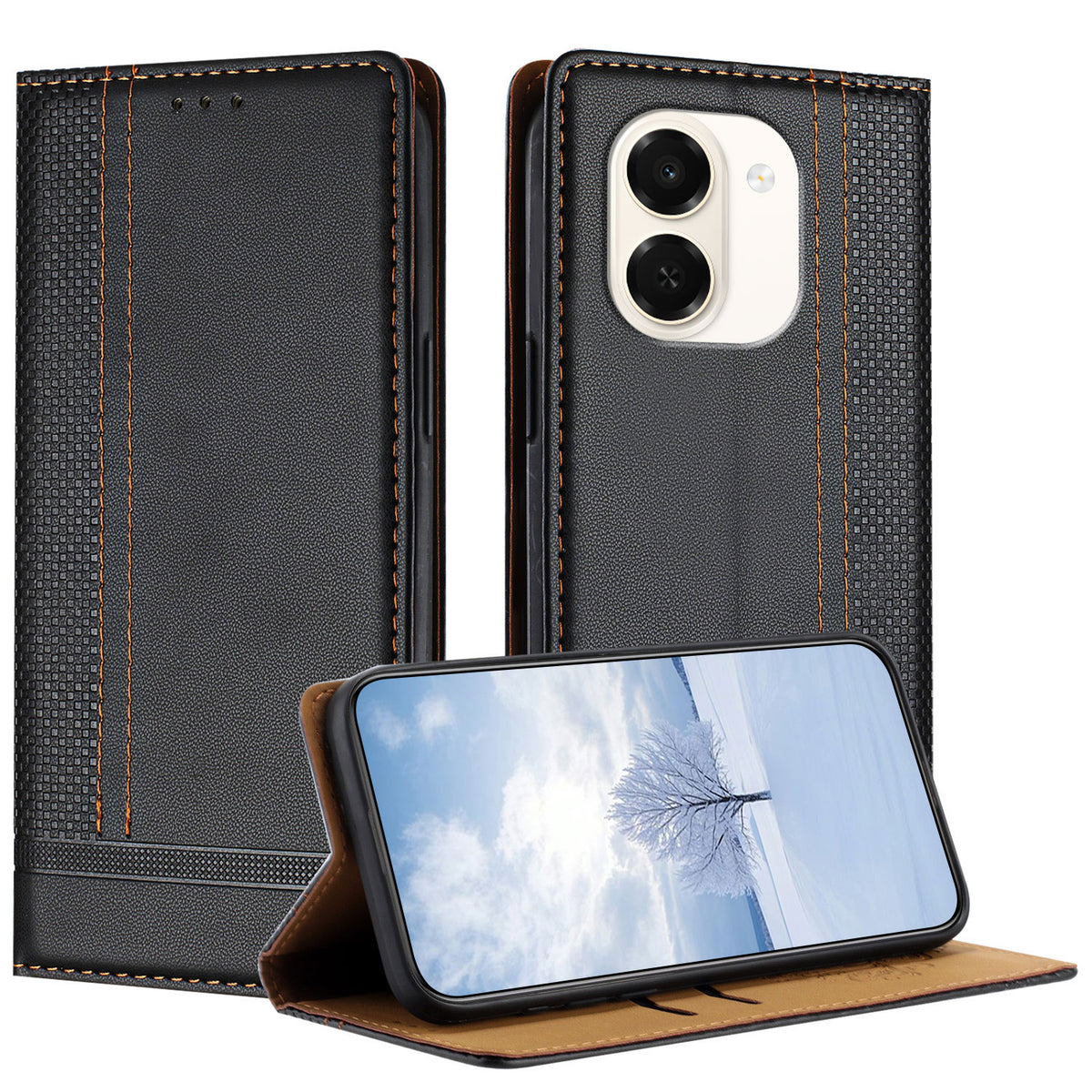 For Honor Play 80 Plus 5G / Honor X7e 4G Cover L-formet gittermønster læder stander telefoncover med kortpladser