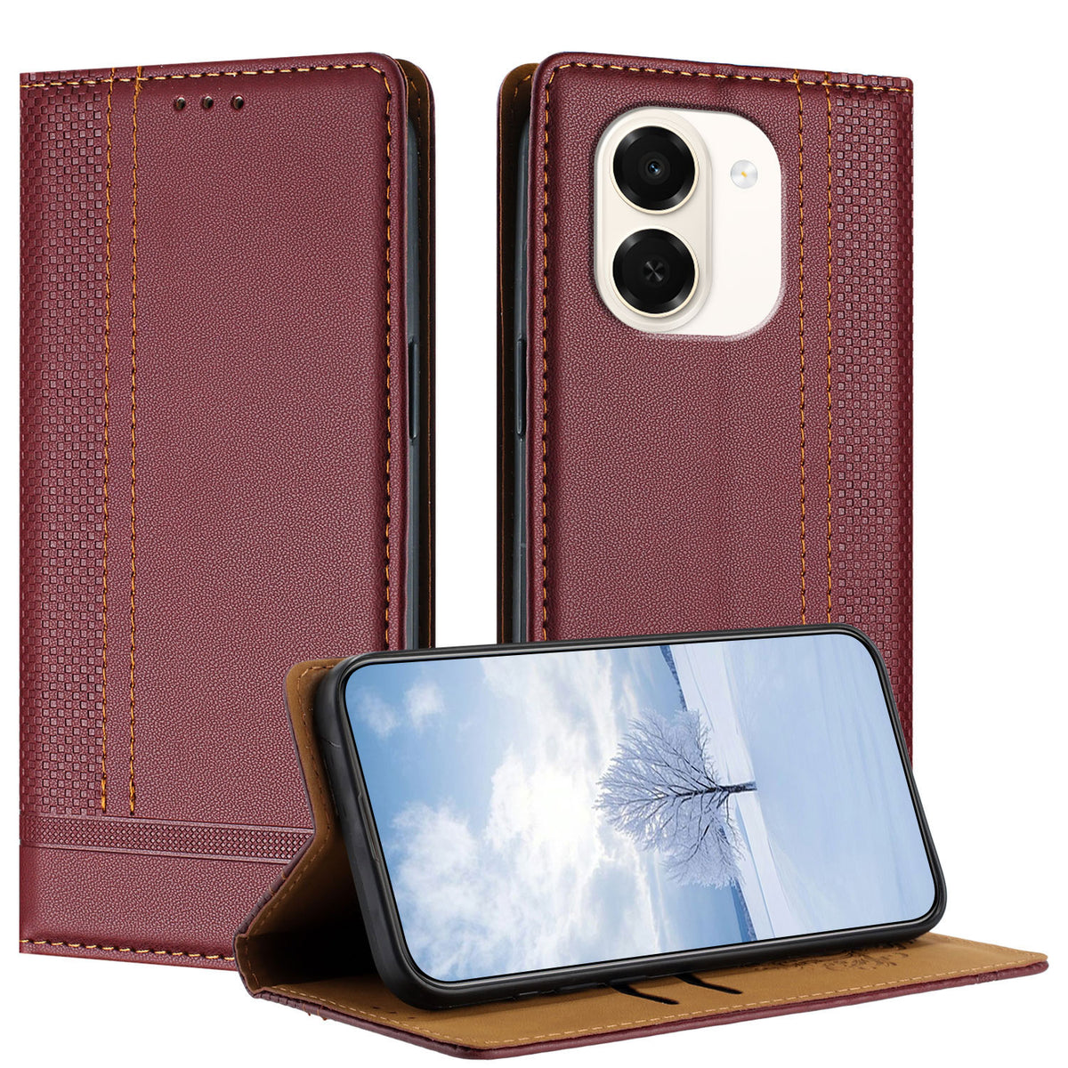 For Honor Play 80 Plus 5G / Honor X7e 4G Cover L-formet gittermønster læder stander telefoncover med kortpladser