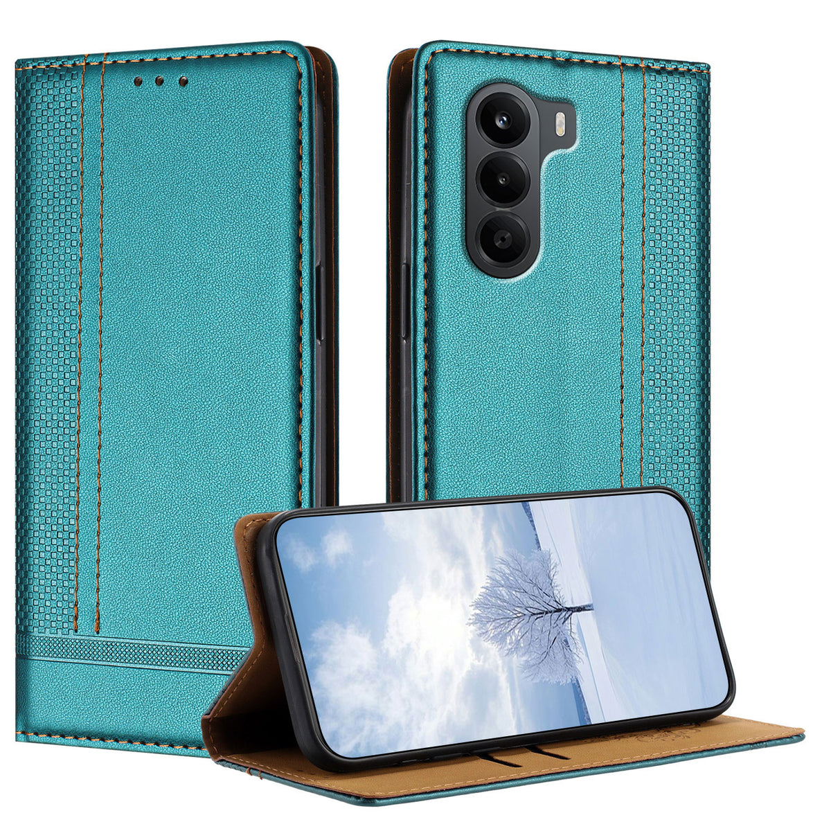 For OnePlus Turbo 6X 5G Case L-Shaped Grid Pattern Leather Stand Phone Cover with Card Slots