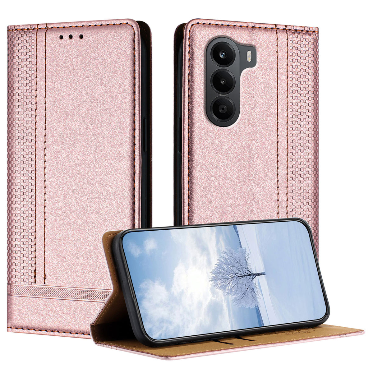 For OnePlus Turbo 6X 5G Case L-Shaped Grid Pattern Leather Stand Phone Cover with Card Slots